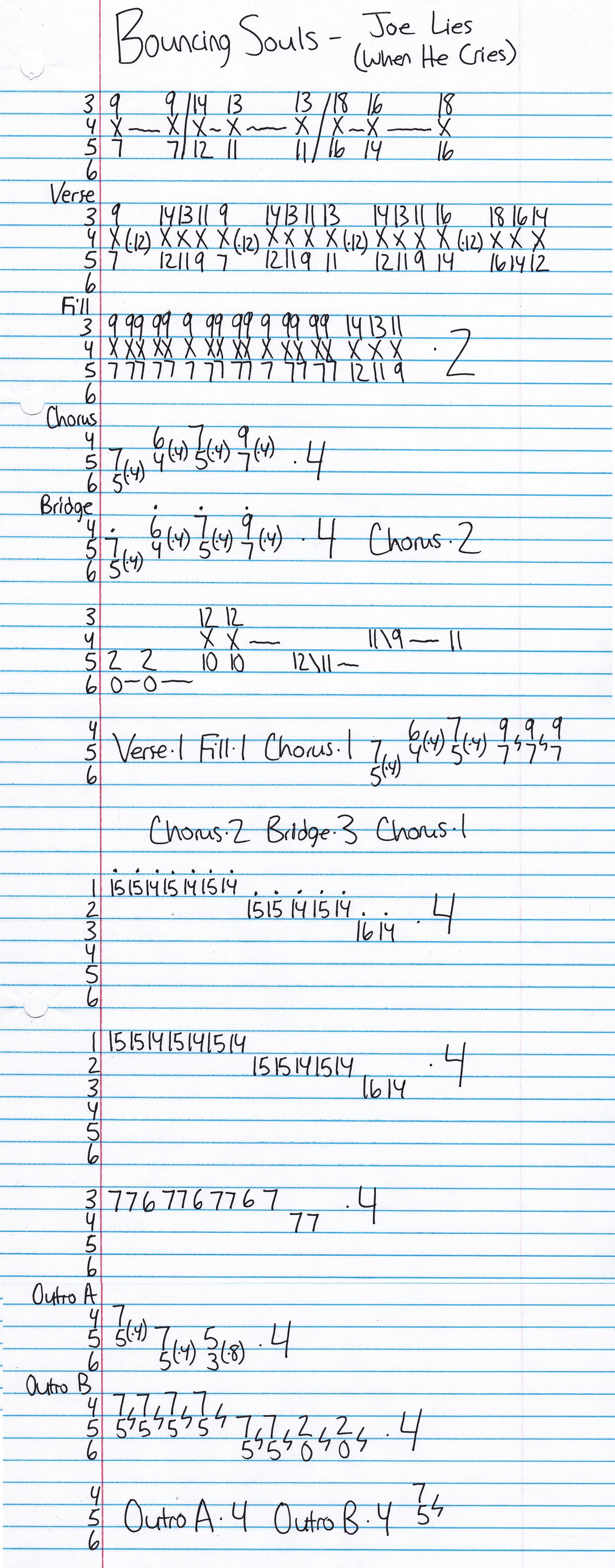 High quality guitar tab for Joe Lies (When He Cries) by Bouncing Souls off of the album The Good, The Bad, and The Argyle. ***Complete and accurate guitar tab!***